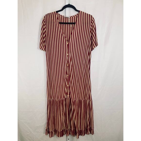 Zara Striped Midi Dress - Womens Size L - Red and White - Picture 1 of 6